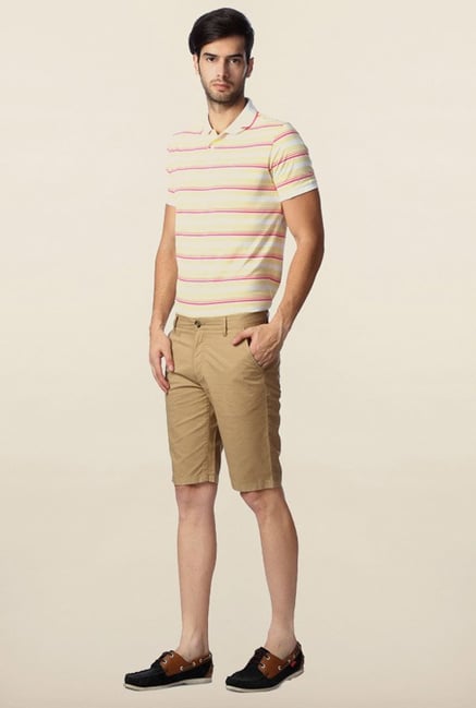 Peter England Khaki Solid Cotton Shorts Peter England Khaki Solid Cotton Shorts