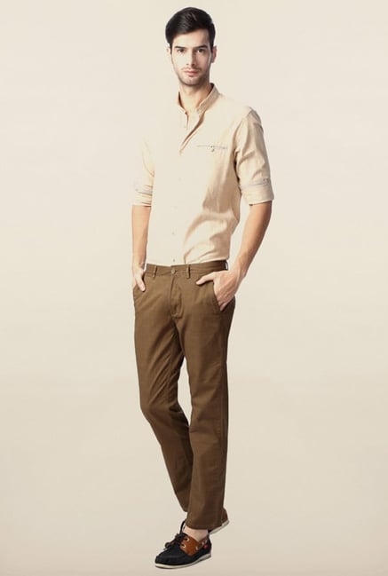 Peter England Brown Slim Fit Casual Trouser Peter England Brown Slim Fit Casual Trouser