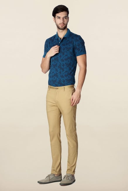 Peter England Khaki Solid Cotton Chinos Peter England Khaki Solid Cotton Chinos