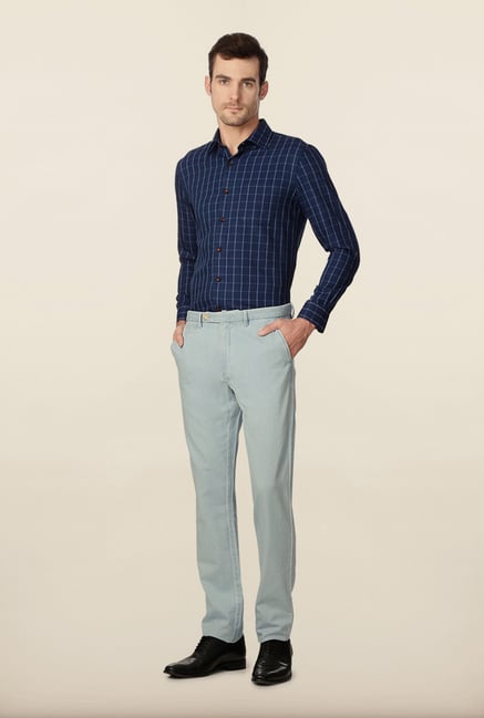 Peter England Sky Blue Solid Casual Chinos Peter England Sky Blue Solid Casual Chinos