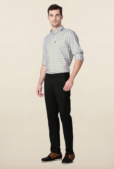 Peter England Dark Grey Solid Cotton Casual Chinos Peter England Dark Grey Solid Cotton Casual Chinos