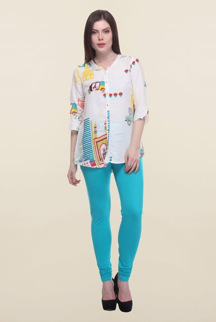 W Turquoise Cotton Leggings W Turquoise Cotton Leggings
