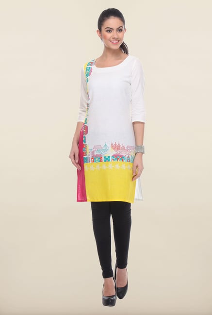 W Yellow & White Printed Kurti W Yellow & White Printed Kurti