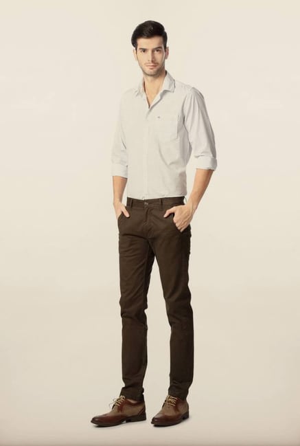 Peter England Brown Solid Cotton Chinos Peter England Brown Solid Cotton Chinos