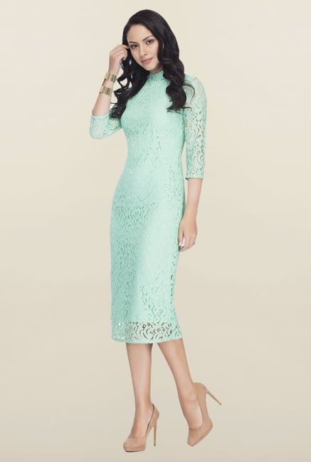 Femella Green Lace Midi Dress Femella Green Lace Midi Dress