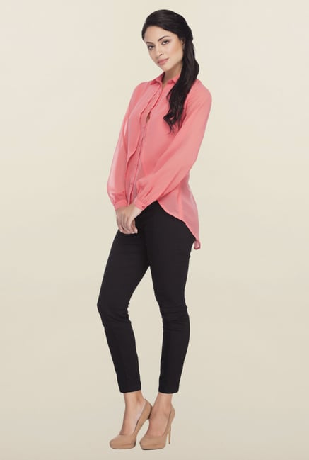 Femella Coral Solid Casual Shirt Femella Coral Solid Casual Shirt