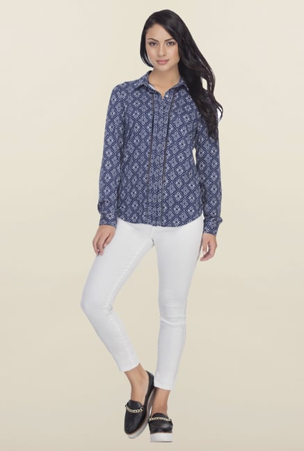 Femella Blue Printed Casual Shirt Femella Blue Printed Casual Shirt