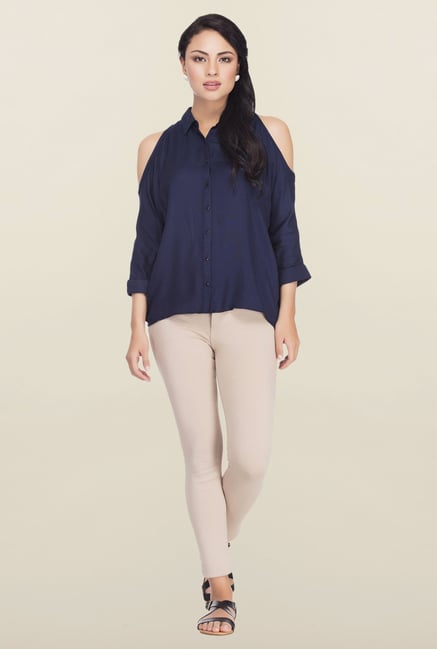 Femella Navy Solid Casual Shirt Femella Navy Solid Casual Shirt