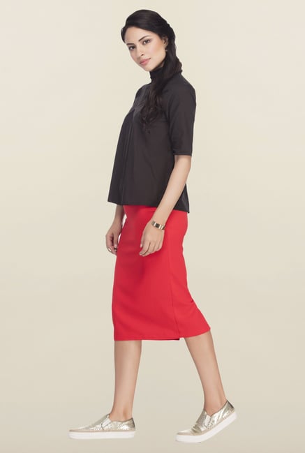 Femella Red Solid Formal Skirt Femella Red Solid Formal Skirt