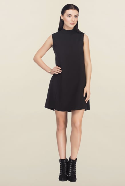 Femella Black Back Button High Neck Dress Femella Black Back Button High Neck Dress