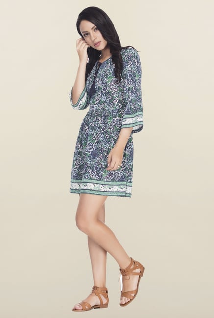 Femella Green Border Printed Dress Femella Green Border Printed Dress