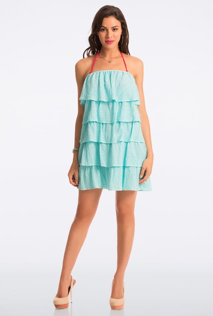 PrettySecrets Aqua Lace Strapless Flounce Dress PrettySecrets Aqua Lace Strapless Flounce Dress