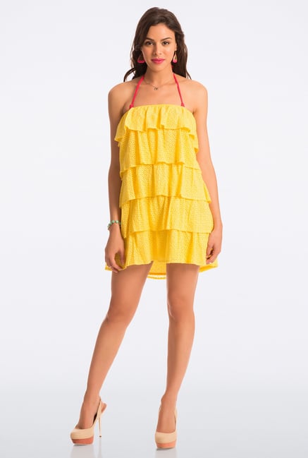 PrettySecrets Yellow Lace Strapless Flounce Dress PrettySecrets Yellow Lace Strapless Flounce Dress