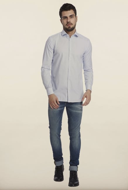 Jack & Jones Light Blue Self Print Casual Shirt Jack & Jones Light Blue Self Print Casual Shirt