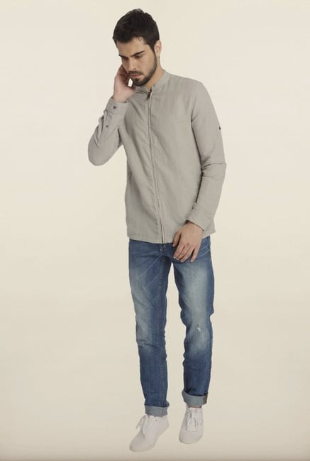 Jack & Jones Light Grey Solid Linen Shirt Jack & Jones Light Grey Solid Linen Shirt