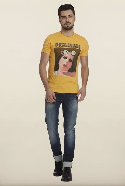 Jack & Jones Yellow Graphic Print Crew T-Shirt Jack & Jones Yellow Graphic Print Crew T-Shirt