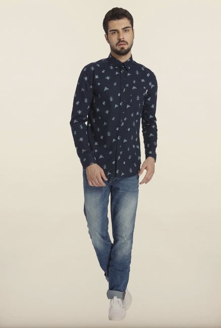 Jack & Jones Navy Printed Casual Shirt Jack & Jones Navy Printed Casual Shirt