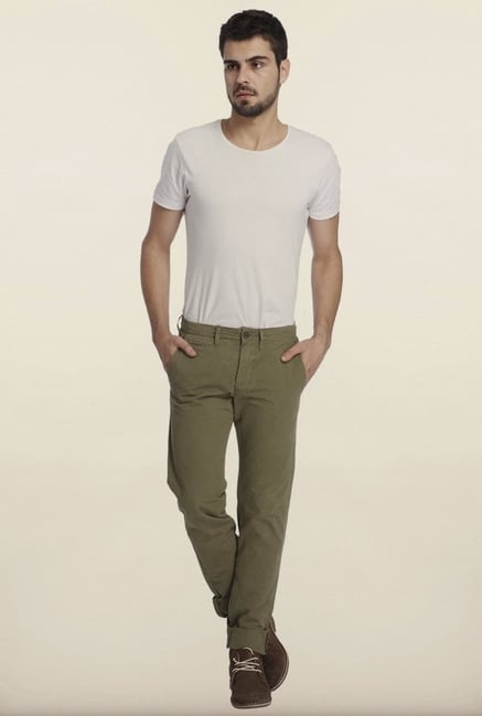 Jack & Jones Olive Solid Chinos Jack & Jones Olive Solid Chinos