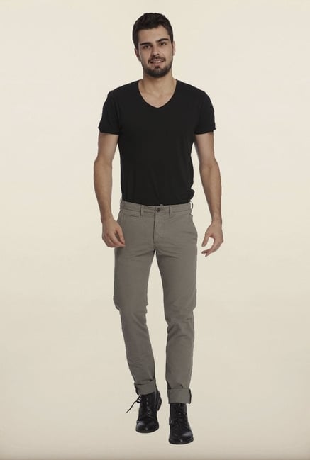Jack & Jones Grey Solid Chinos Jack & Jones Grey Solid Chinos