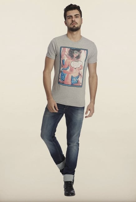 Jack & Jones Grey Graphic Print Crew T-Shirt Jack & Jones Grey Graphic Print Crew T-Shirt