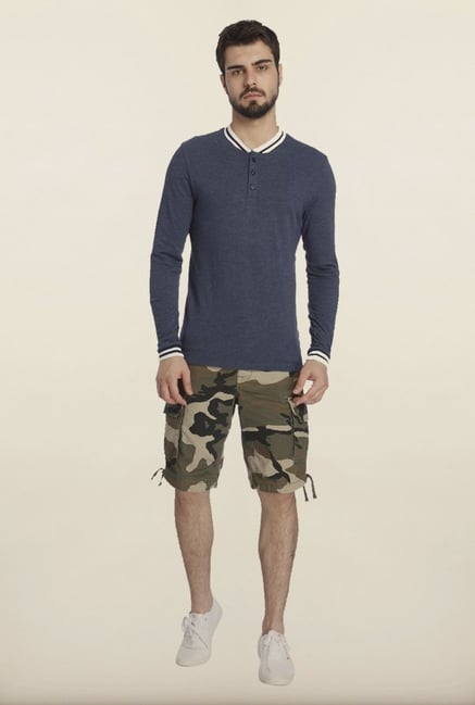 Jack & Jones Blue Solid Henley T-Shirt Jack & Jones Blue Solid Henley T-Shirt