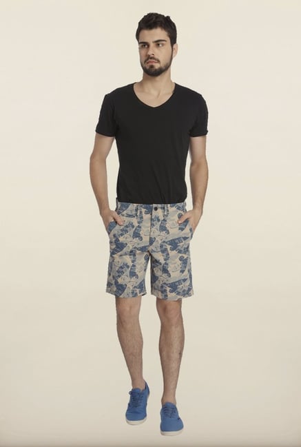 Jack & Jones Beige And Blue Tropical Printed Shorts Jack & Jones Beige And Blue Tropical Printed Shorts
