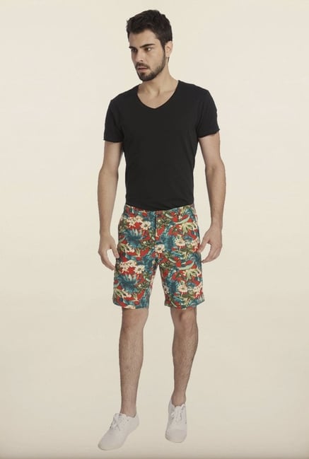 Jack & Jones Red And Blue Floral Print Casual Shorts Jack & Jones Red And Blue Floral Print Casual Shorts