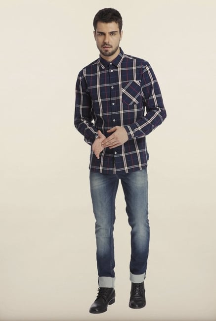 Jack & Jones Navy Checks Casual Shirt Jack & Jones Navy Checks Casual Shirt