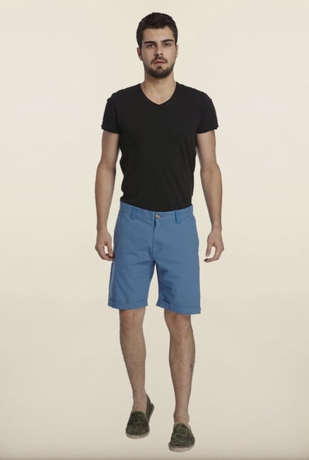 Jack & Jones Blue Solid Linen Shorts Jack & Jones Blue Solid Linen Shorts