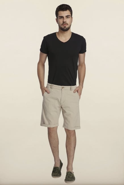 Jack & Jones Beige Solid Casual Shorts Jack & Jones Beige Solid Casual Shorts
