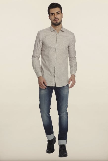 Jack & Jones Beige Printed Casual Shirt Jack & Jones Beige Printed Casual Shirt