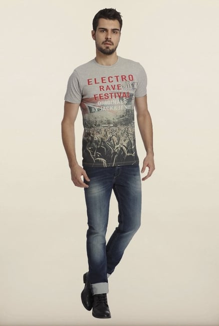 Jack & Jones Grey Graphic Print Crew T-Shirt Jack & Jones Grey Graphic Print Crew T-Shirt