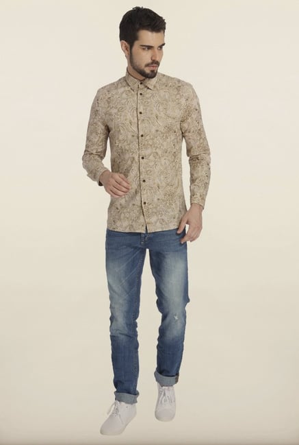 Jack & Jones Beige Tropical Print Casual Shirt Jack & Jones Beige Tropical Print Casual Shirt