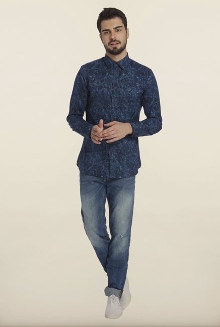 Jack & Jones Blue Tropical Print Casual Shirt Jack & Jones Blue Tropical Print Casual Shirt