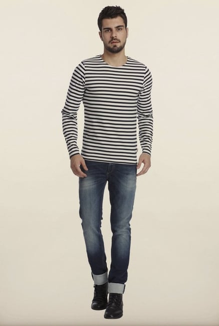 Jack & Jones White And Black Striped Crew T-Shirt Jack & Jones White And Black Striped Crew T-Shirt
