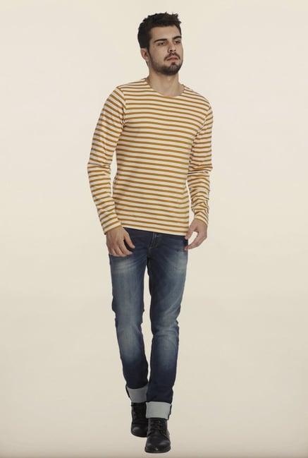Jack & Jones Yellow And White Striped Crew T-Shirt Jack & Jones Yellow And White Striped Crew T-Shirt
