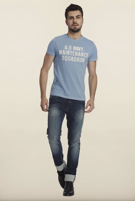 Jack & Jones Blue Printed Crew T-Shirt Jack & Jones Blue Printed Crew T-Shirt