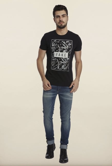 Jack & Jones Black Graphic Print Crew T-Shirt Jack & Jones Black Graphic Print Crew T-Shirt