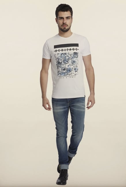 Jack & Jones White Graphic Print Crew T-Shirt Jack & Jones White Graphic Print Crew T-Shirt