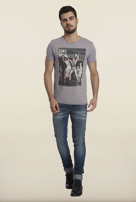 Jack & Jones Grey Graphic Print Crew T-Shirt Jack & Jones Grey Graphic Print Crew T-Shirt