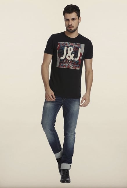 Jack & Jones Black Graphic Print Crew T-Shirt Jack & Jones Black Graphic Print Crew T-Shirt