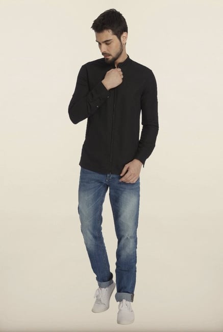 Jack & Jones Black Solid Linen Shirt Jack & Jones Black Solid Linen Shirt