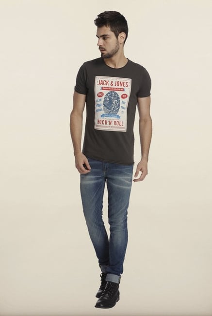 Jack & Jones Grey Graphic Print Crew T-Shirt Jack & Jones Grey Graphic Print Crew T-Shirt