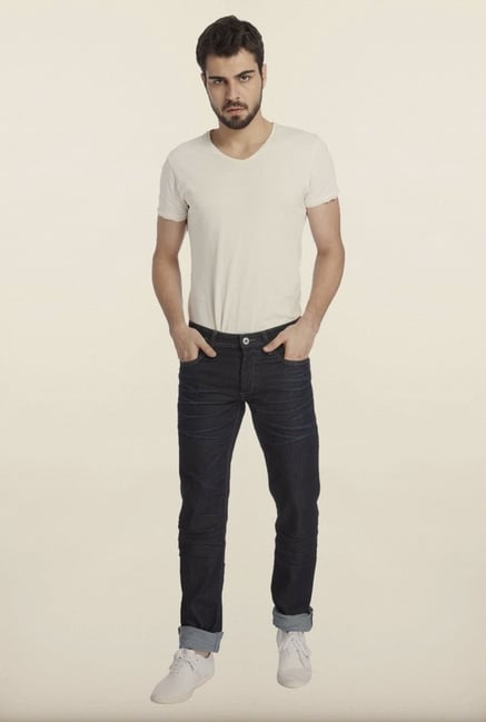 Jack & Jones Navy Solid Cotton Jeans Jack & Jones Navy Solid Cotton Jeans