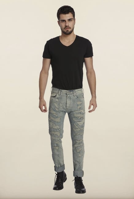 Jack & Jones Blue Distressed Cotton Jeans Jack & Jones Blue Distressed Cotton Jeans