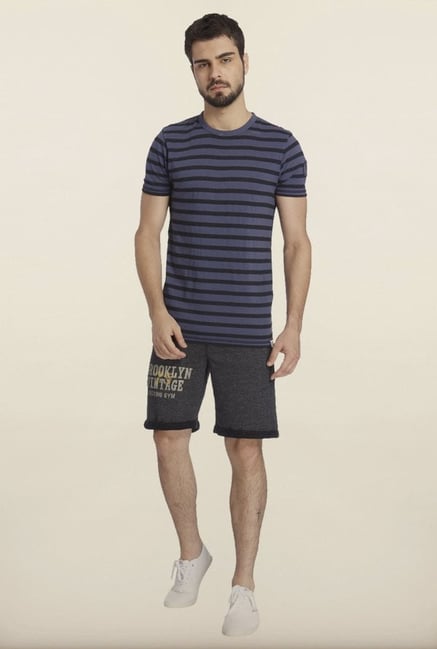 Jack & Jones Blue And Black Striped Crew T-Shirt Jack & Jones Blue And Black Striped Crew T-Shirt