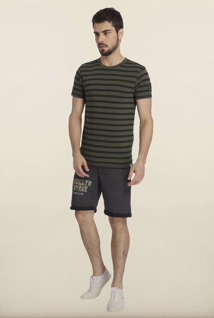 Jack & Jones Dark Green And Black Striped Crew T-Shirt Jack & Jones Dark Green And Black Striped Crew T-Shirt