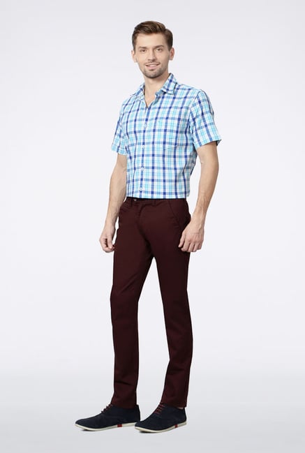 Peter England Maroon Solid Casual Trouser Peter England Maroon Solid Casual Trouser
