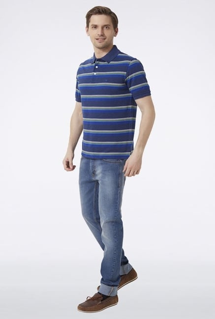 Peter England Blue Striped Polo T-Shirt Peter England Blue Striped Polo T-Shirt