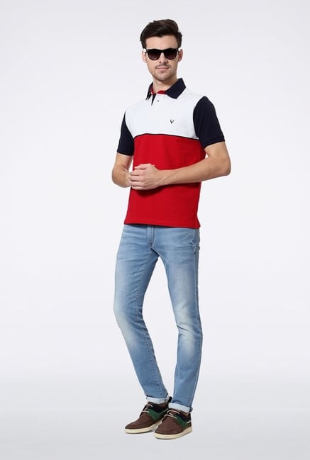 Allen Solly Red & White Solid Polo T-Shirt Allen Solly Red & White Solid Polo T-Shirt